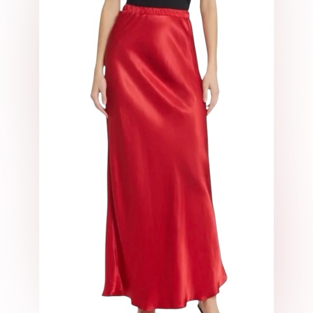 Nation LTD Gaia Satin Elastic Waist Bias Slip Maxi Skirt - Picture 1 of 5